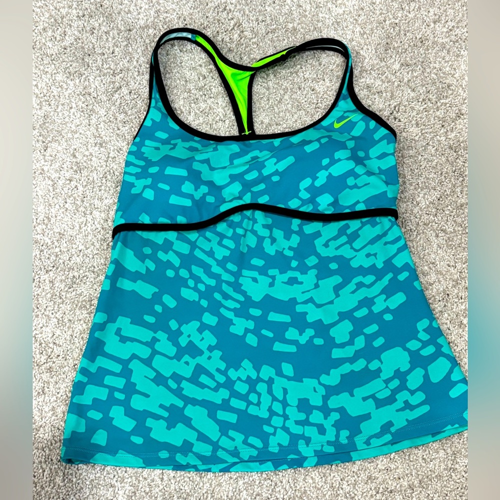 Nike Tankini Bikini Top Swim Pool Beach Medium Green Blue